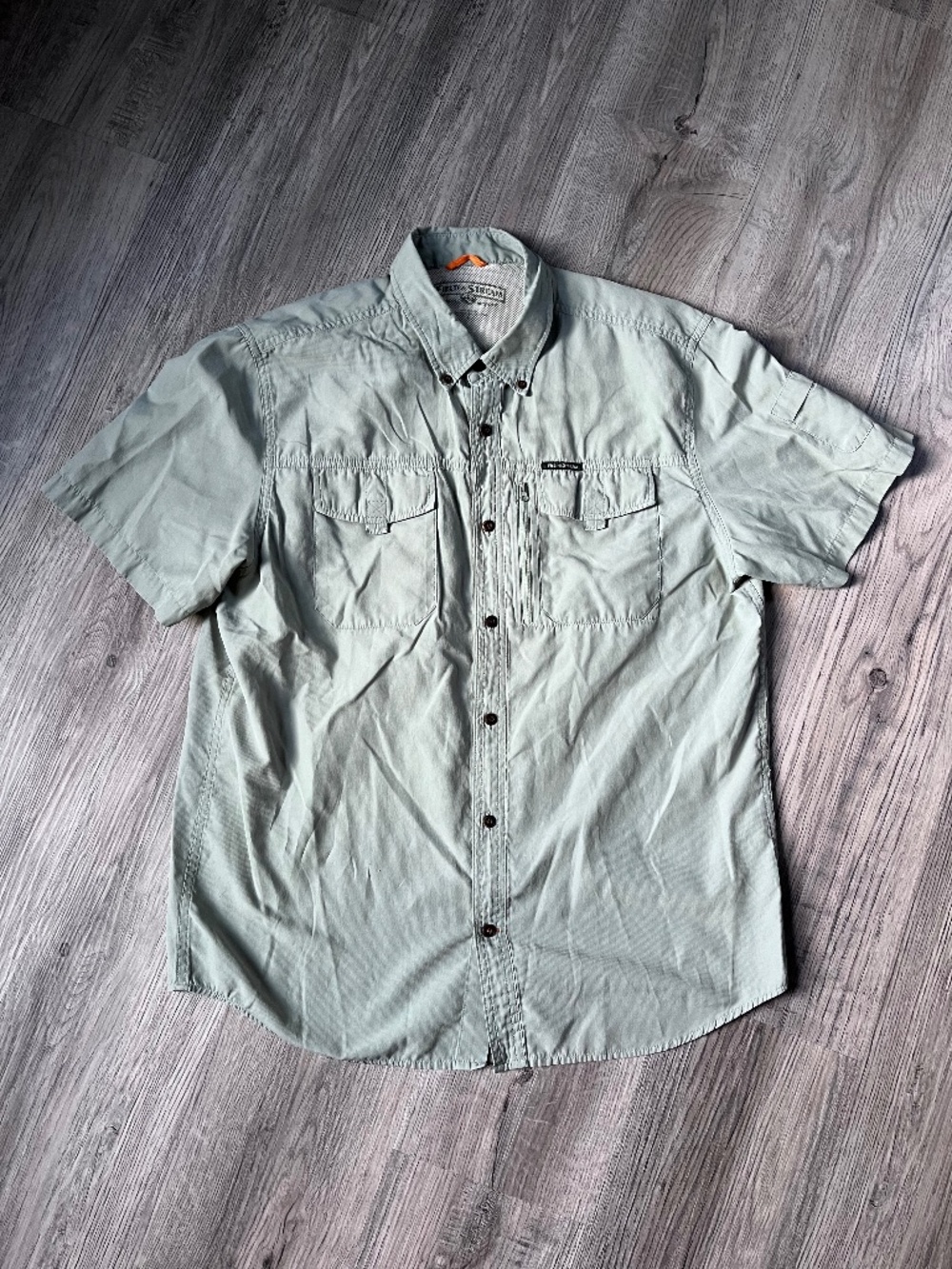 Field & Stream Fishing Button Up Short Sleeve Shirt Adult Large Green Mens
